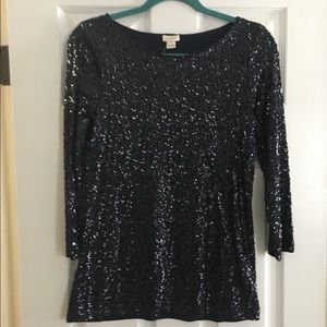 NWT J. Crew 3/4 sleeve sequin top