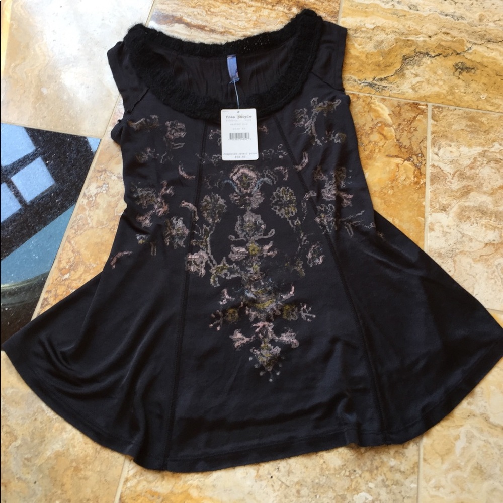 Free People black swing top NWT w/ knit neckline