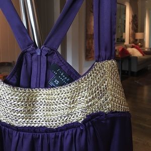 Purple satin dressy top w gold braid embroidery