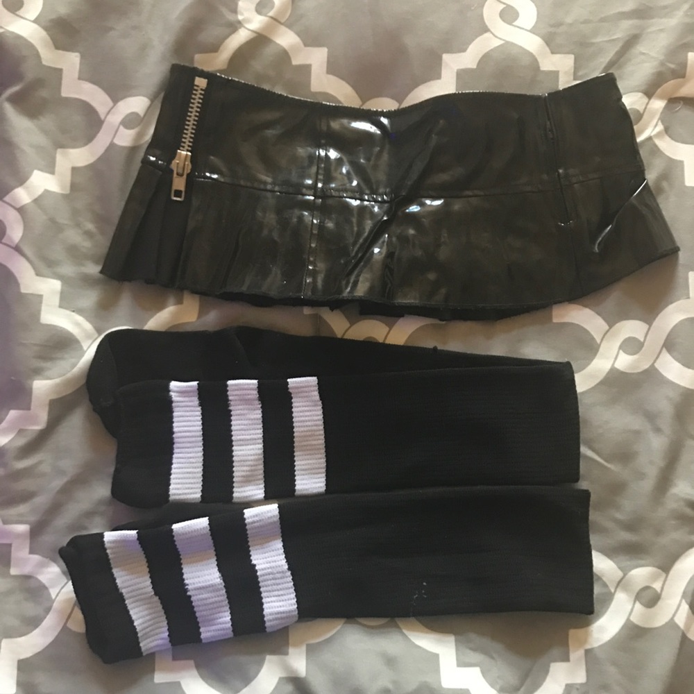 "Leather" looking school girl skirt with socks