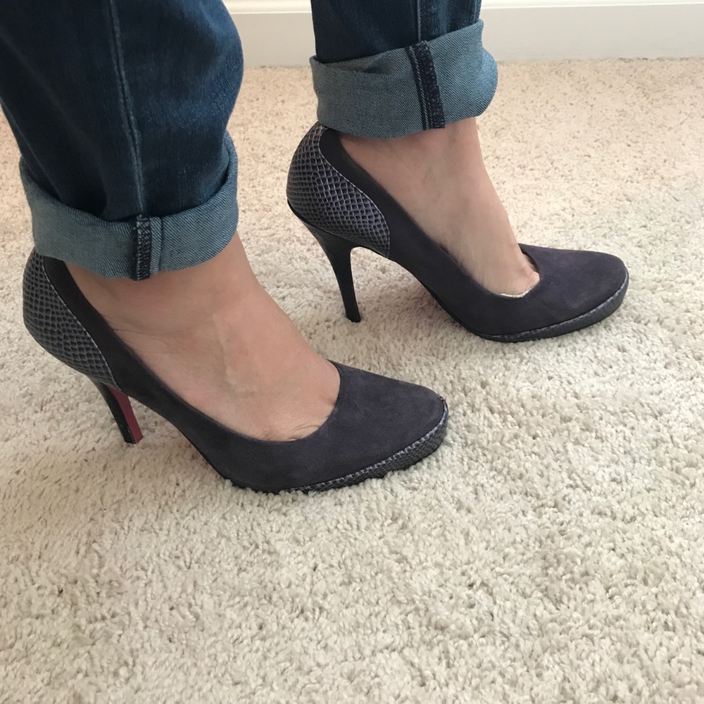 Paris Hilton suede purple heels