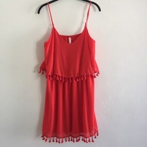 Two tier spaghetti-strap dress in orange