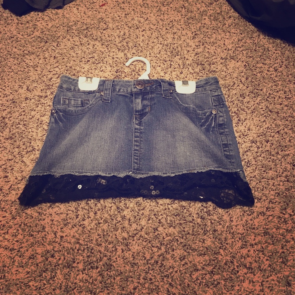 Blue jean mini skirt with black lace