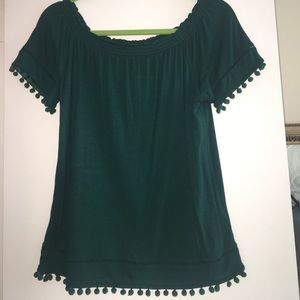 NWT Off the shoulder pompom top NWT Off the shoulder pompom top