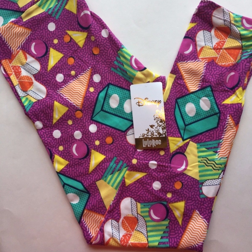 Lularoe OS Mickey Mouse Leggings Purple Shapes NWT