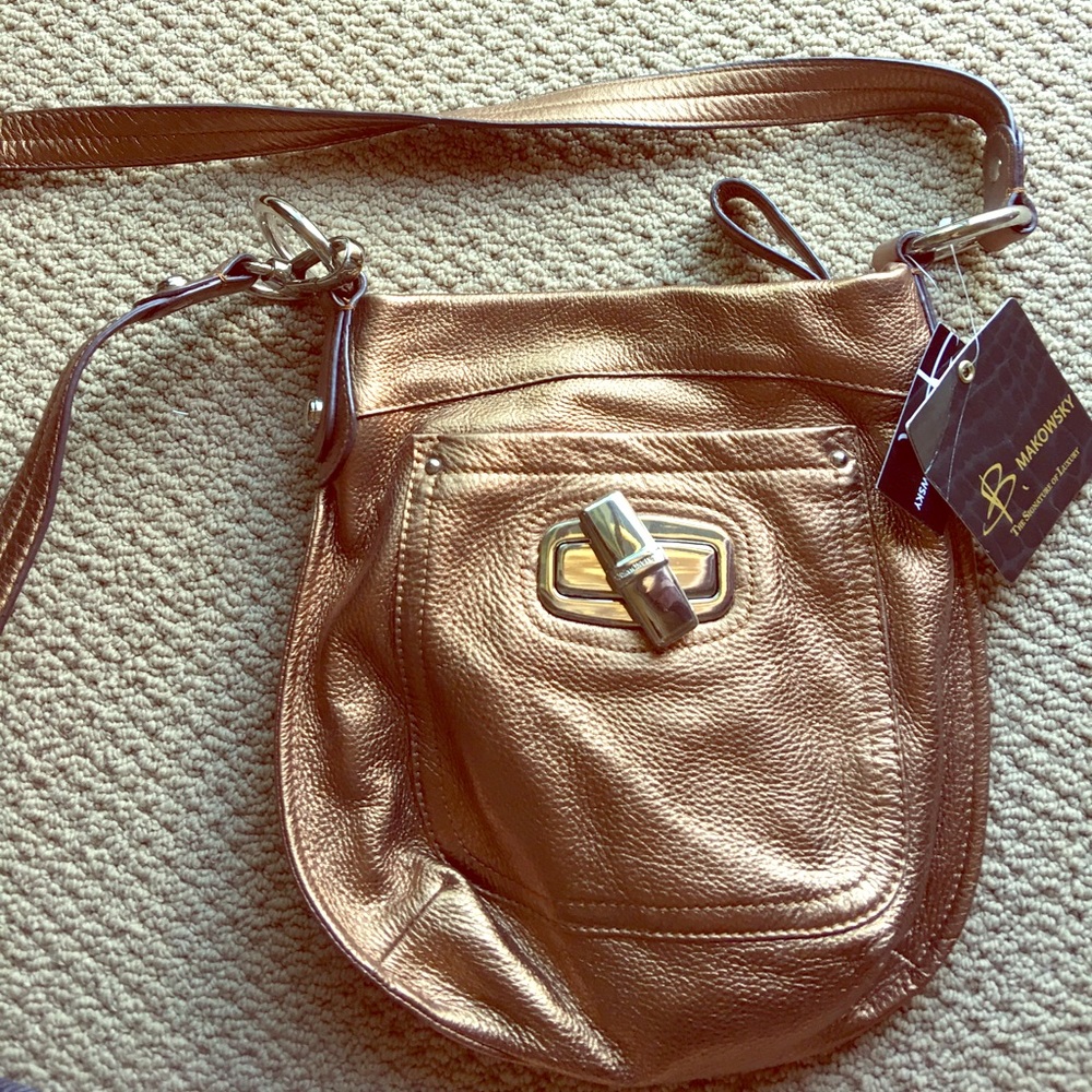 B Makowsky bronze cross body purse