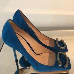 Beautiful blue suede Gucci Dionysus shoes .