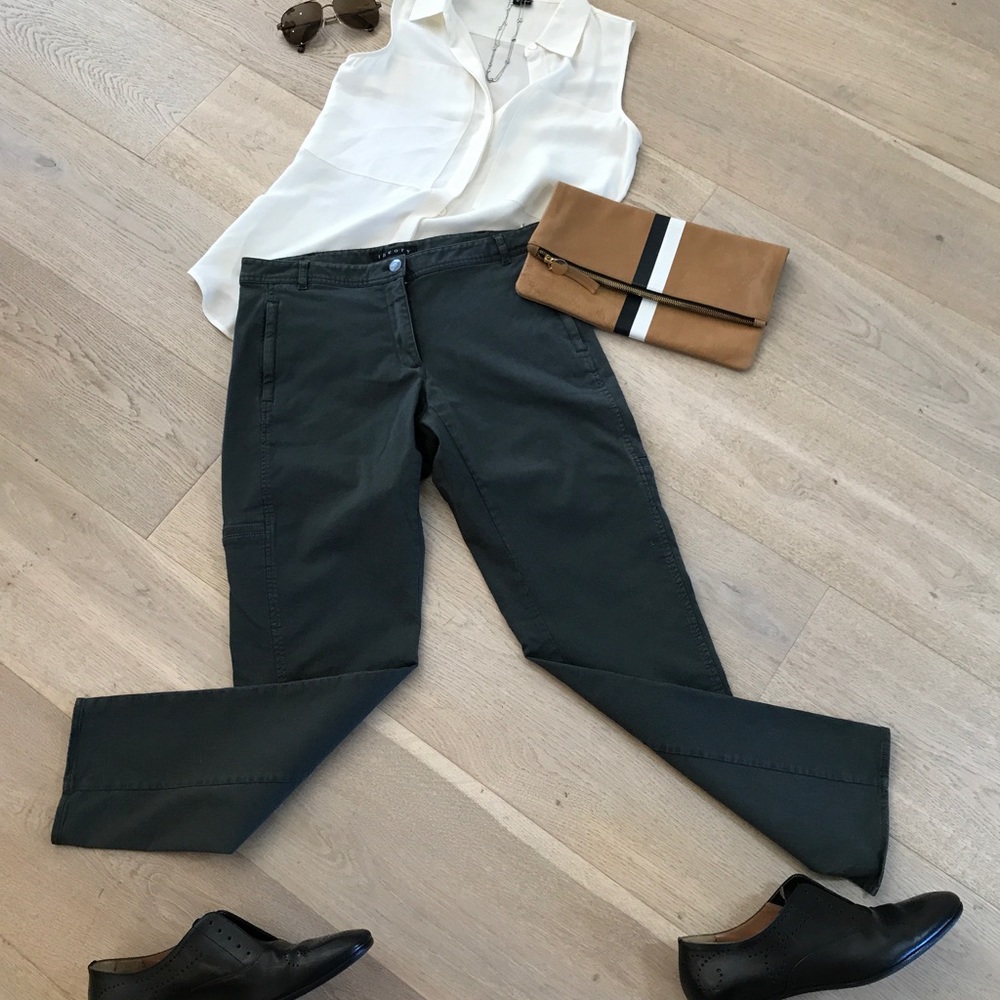 OLIVE green Theory womens split hem Capri