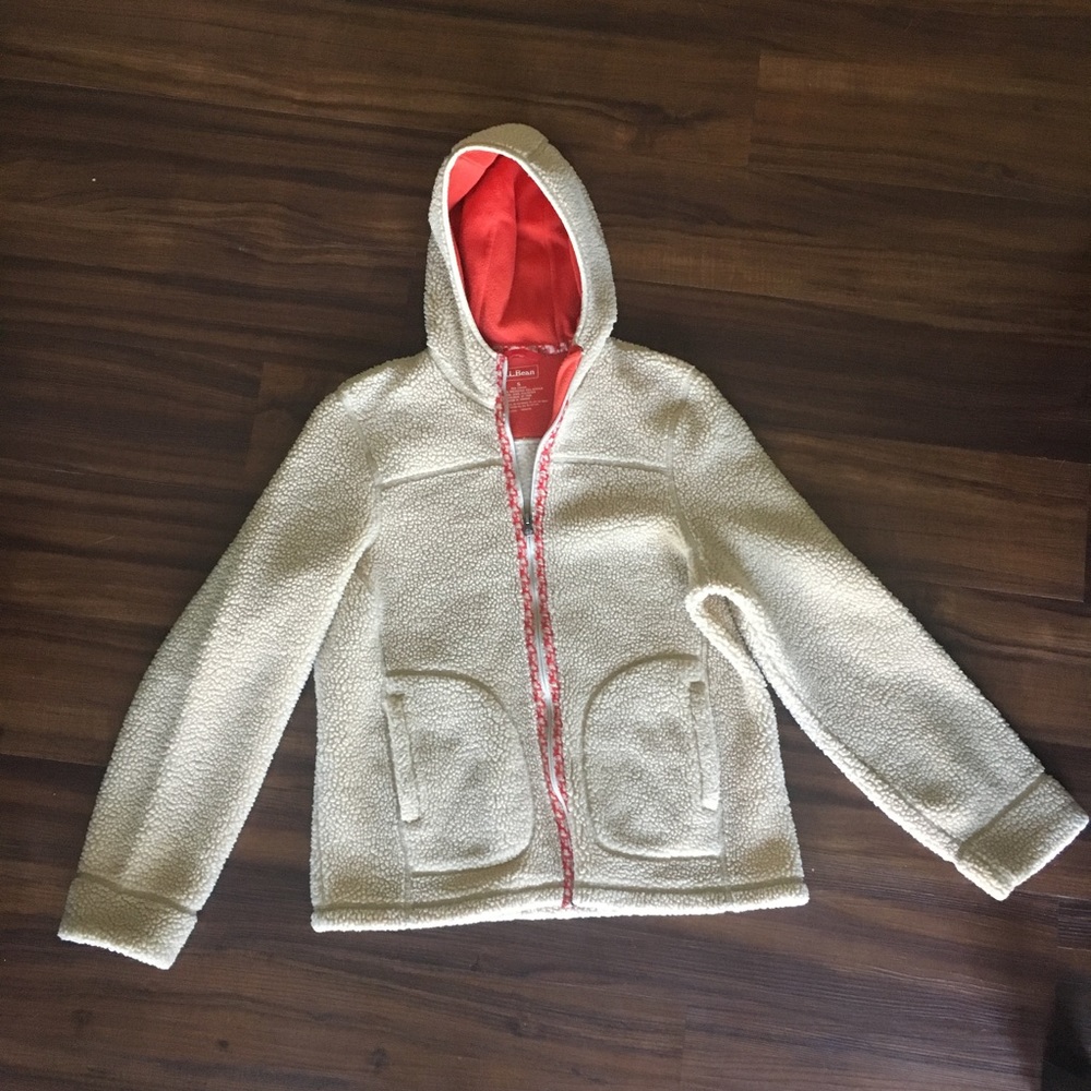 L.L. Bean Like New Tan Fleece Hooded Zip Up