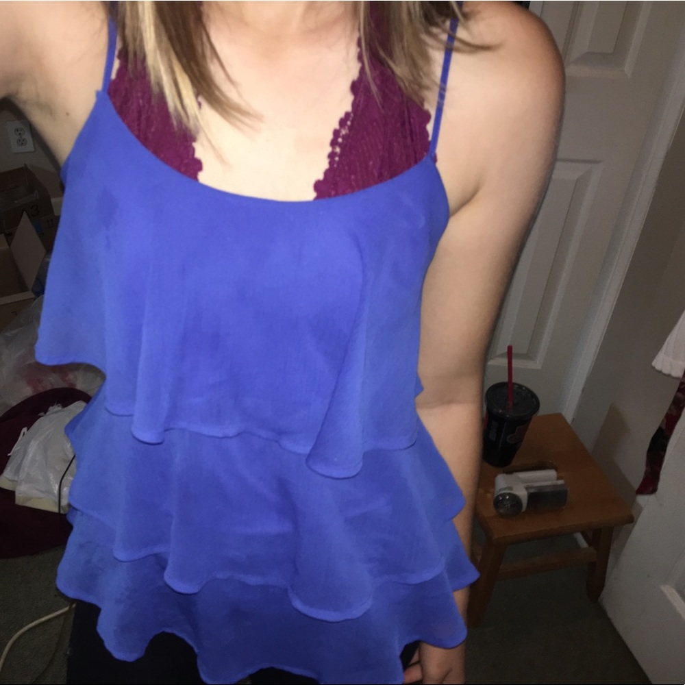 Blue layered flowy tank top