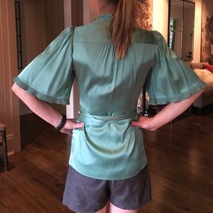 Silk BCBG wrap top in moss green