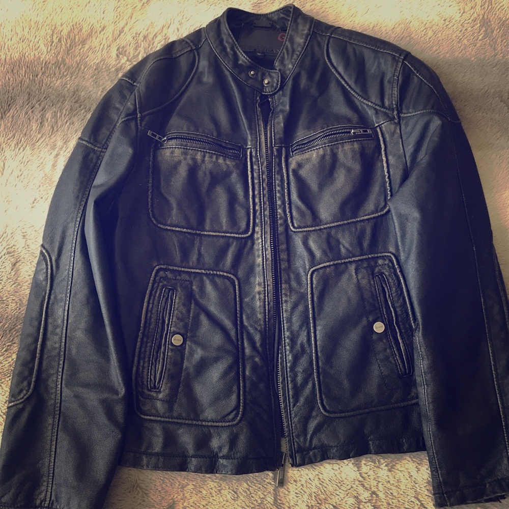 Guess Men's leather "Bomber Jacket." Sz M