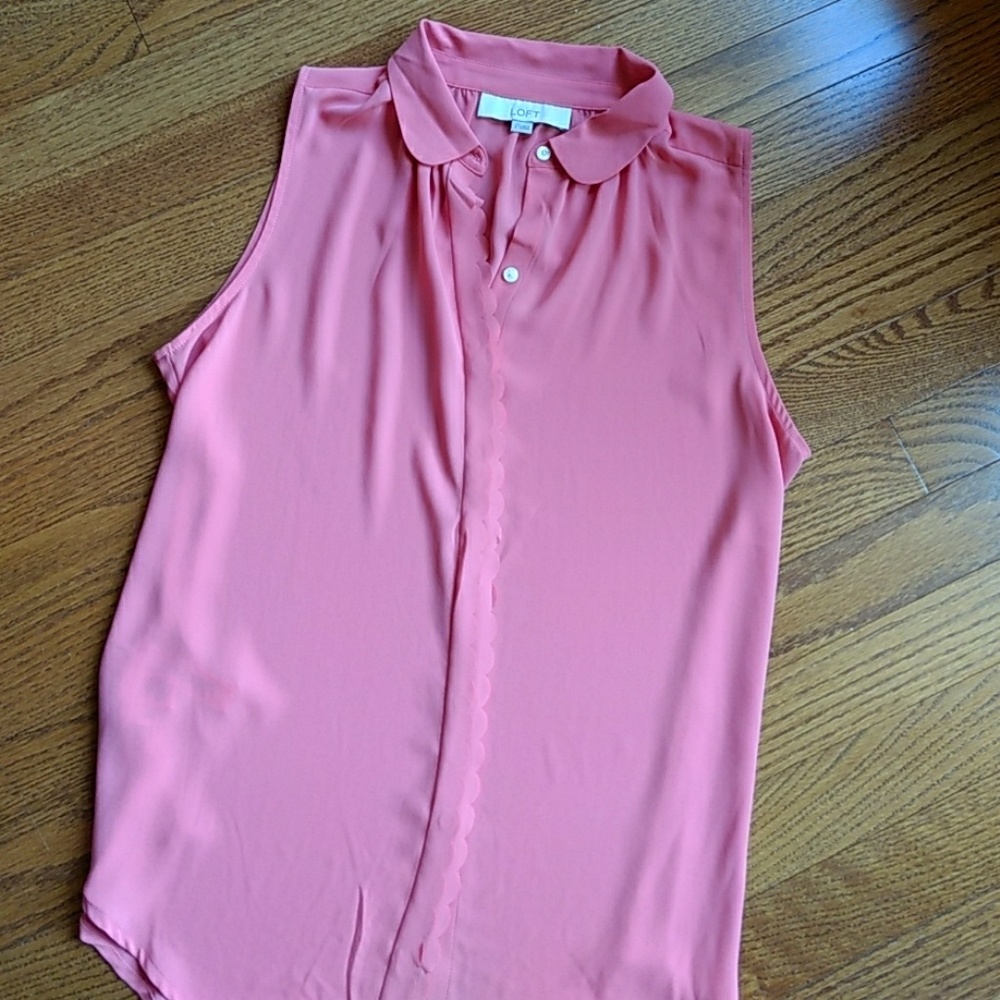 Scalloped salmon sleeveless top