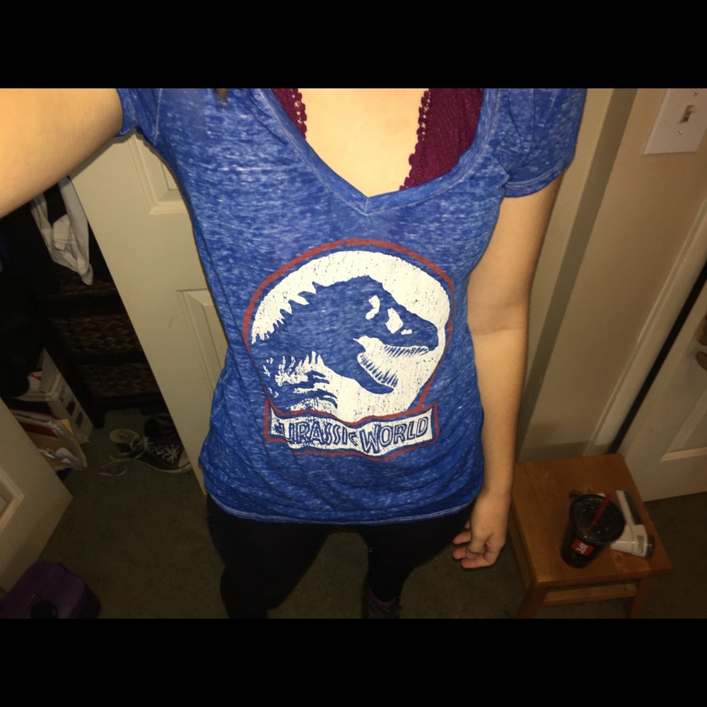 Blue Jurassic Park V-neck tee