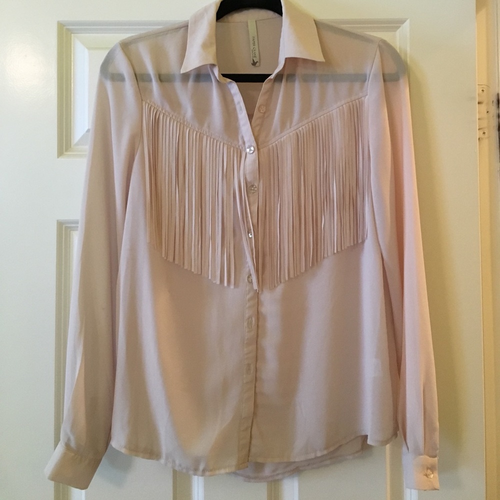 Sheer cream fringe top