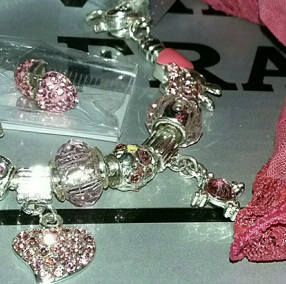 925 silver pink crystal earrings