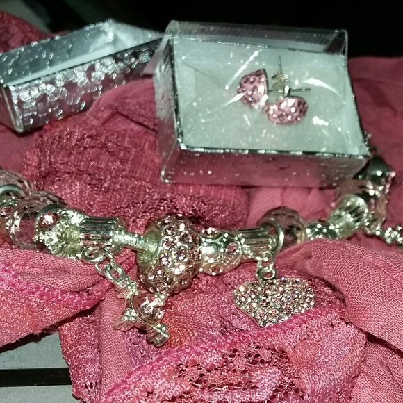 925 silver pink crystal earrings - Picture 2 of 6