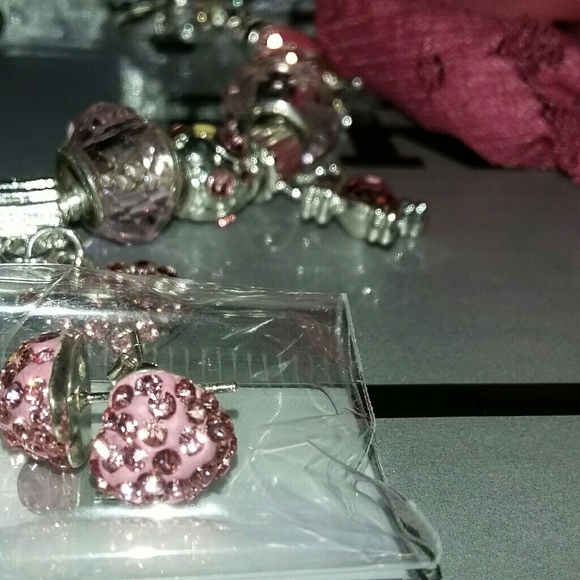 925 silver pink crystal earrings - Picture 4 of 6