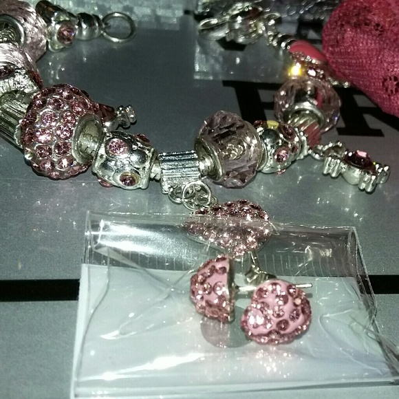 925 silver pink crystal earrings - Picture 5 of 6