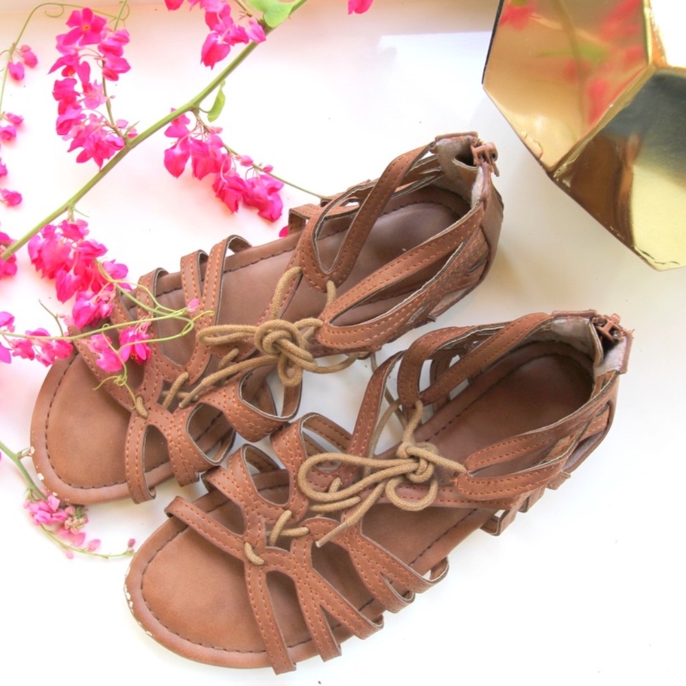 Tan Tie Up Flat Sandals