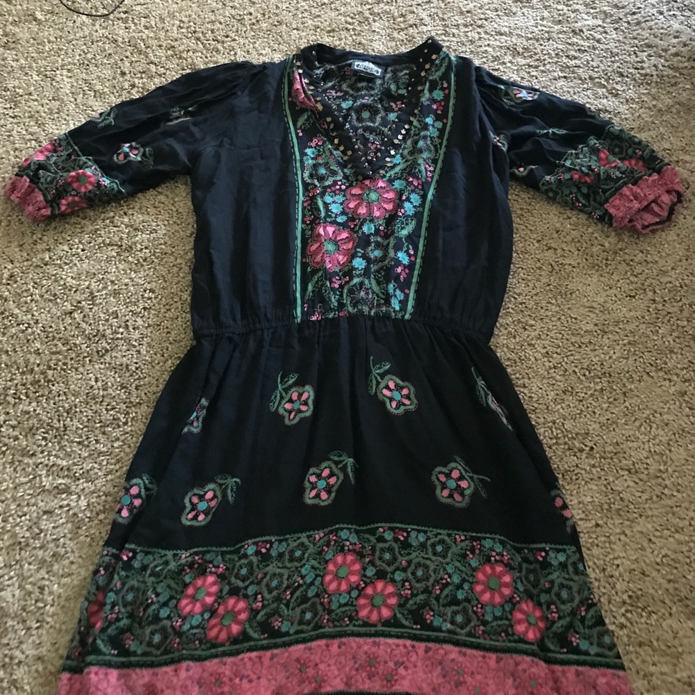 Boho chic printed linen dress