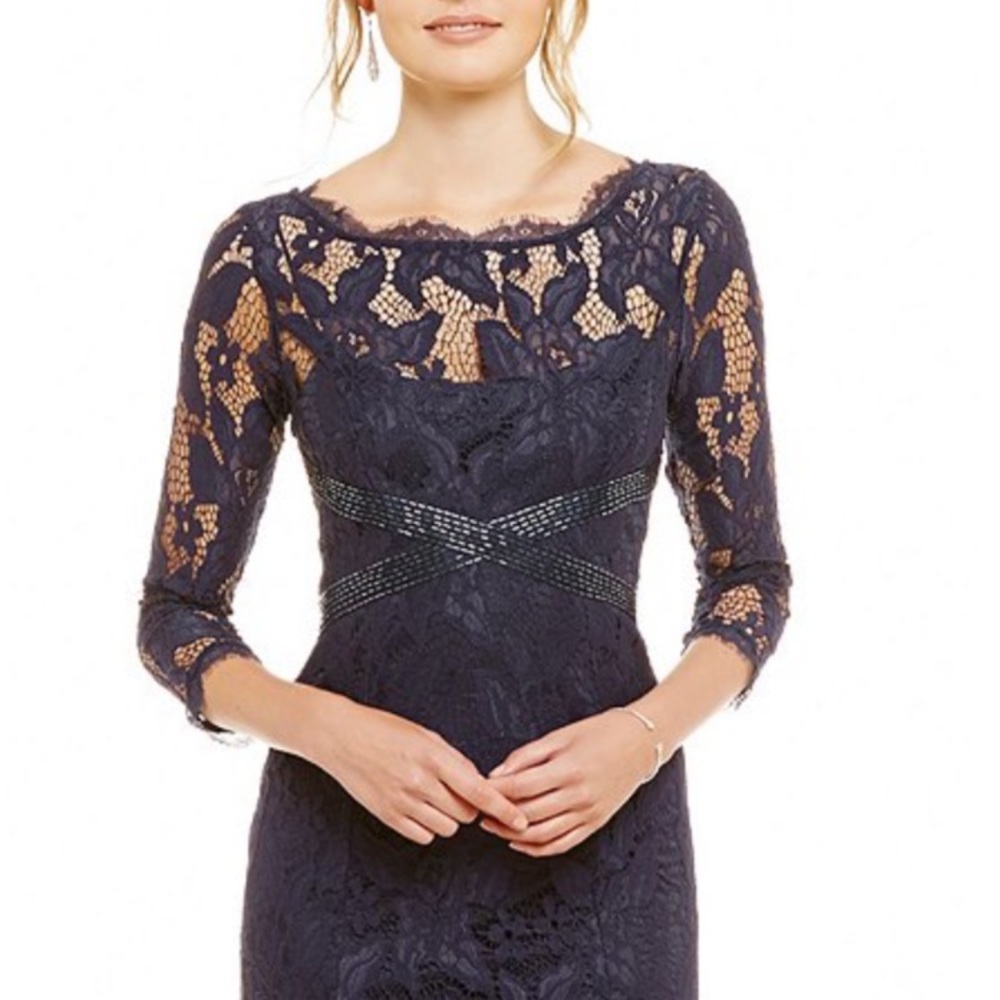 Adrianna Papell Beaded Lace 3/4 Sleeve Gown