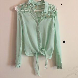Tie up dress shirt sea foam green