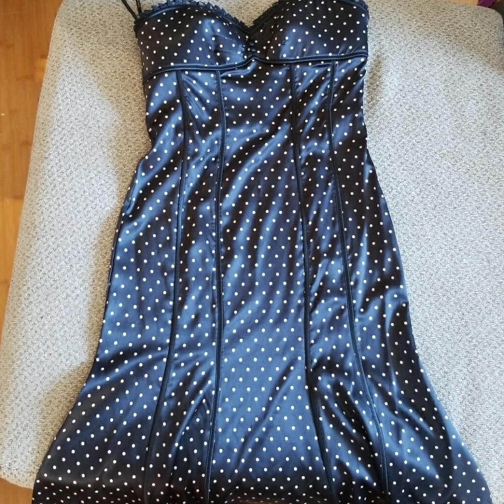 NWT BEBE silk polka dot strapless dress size M