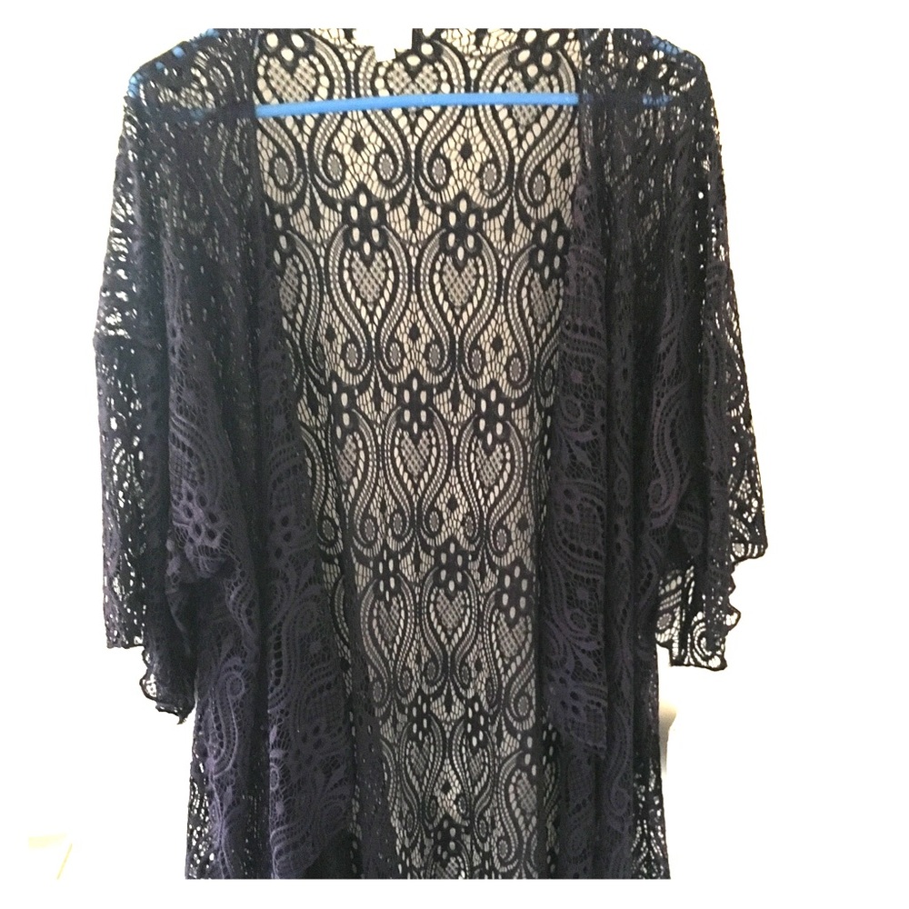 Navy blue stretch lace Lularoe Monroe kimono large