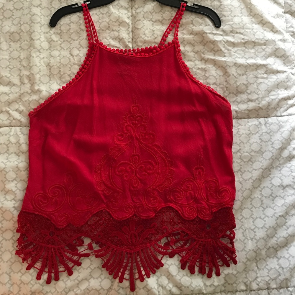 Embroidered Red cropped top