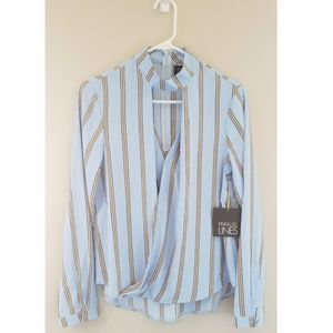 Space Stripe V-neck long sleeve shirt