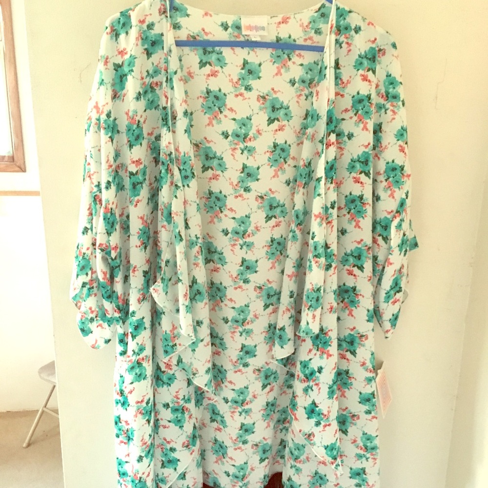 Lularoe Monroe kimono white blue roses large