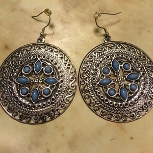 Silver and turquoise hoops