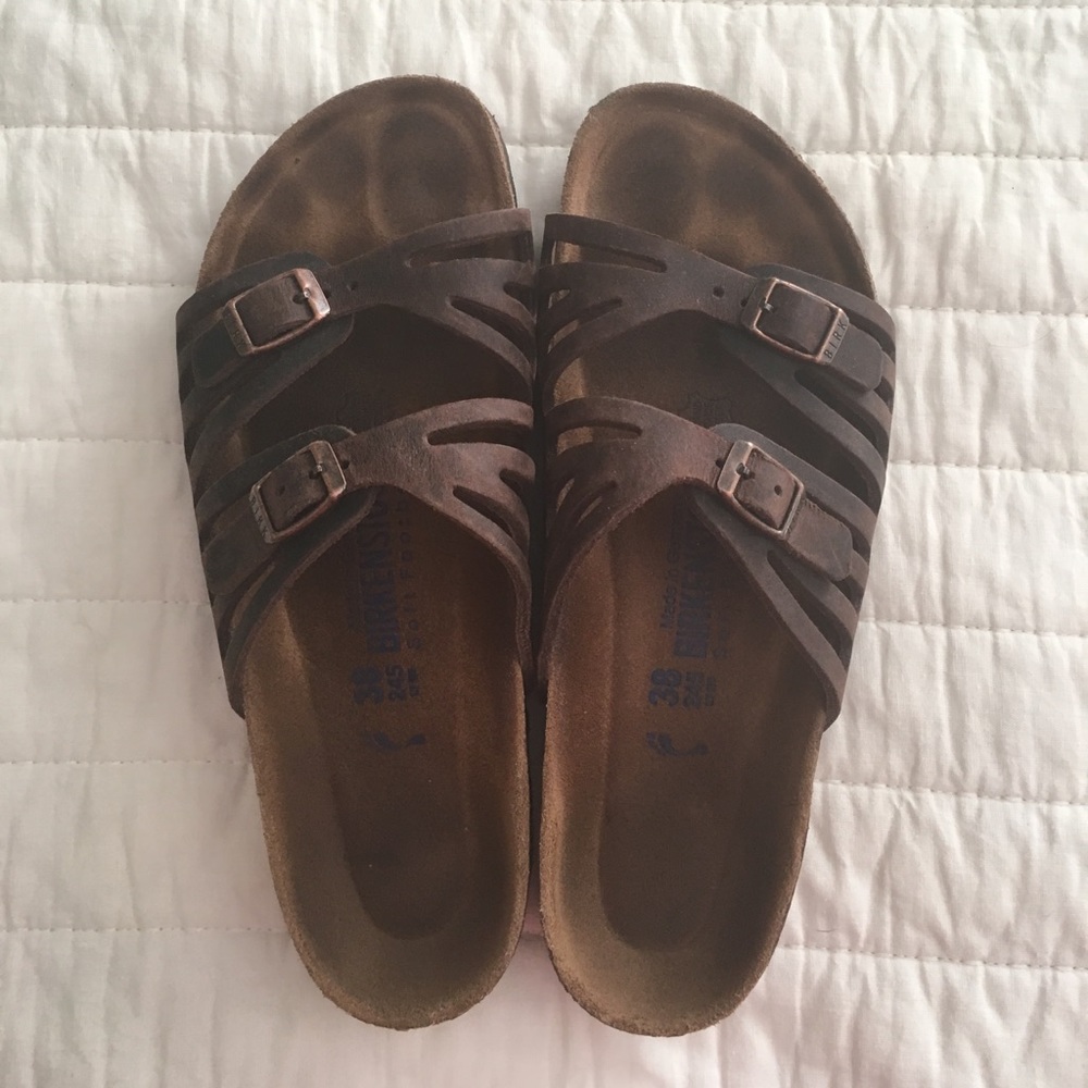 Brown leather birkenstocks