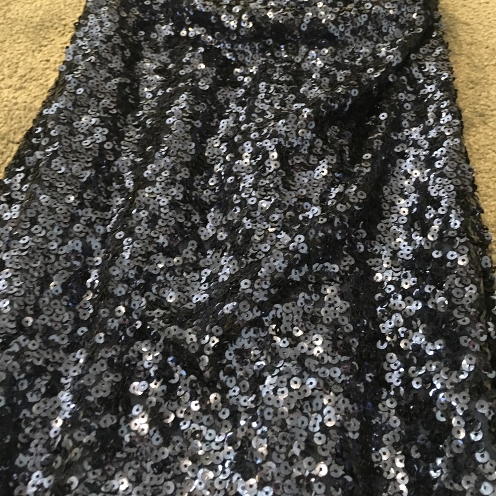 One shoulder sequins prom dress blue