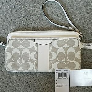 New Coach cream and beige wristlet wallet