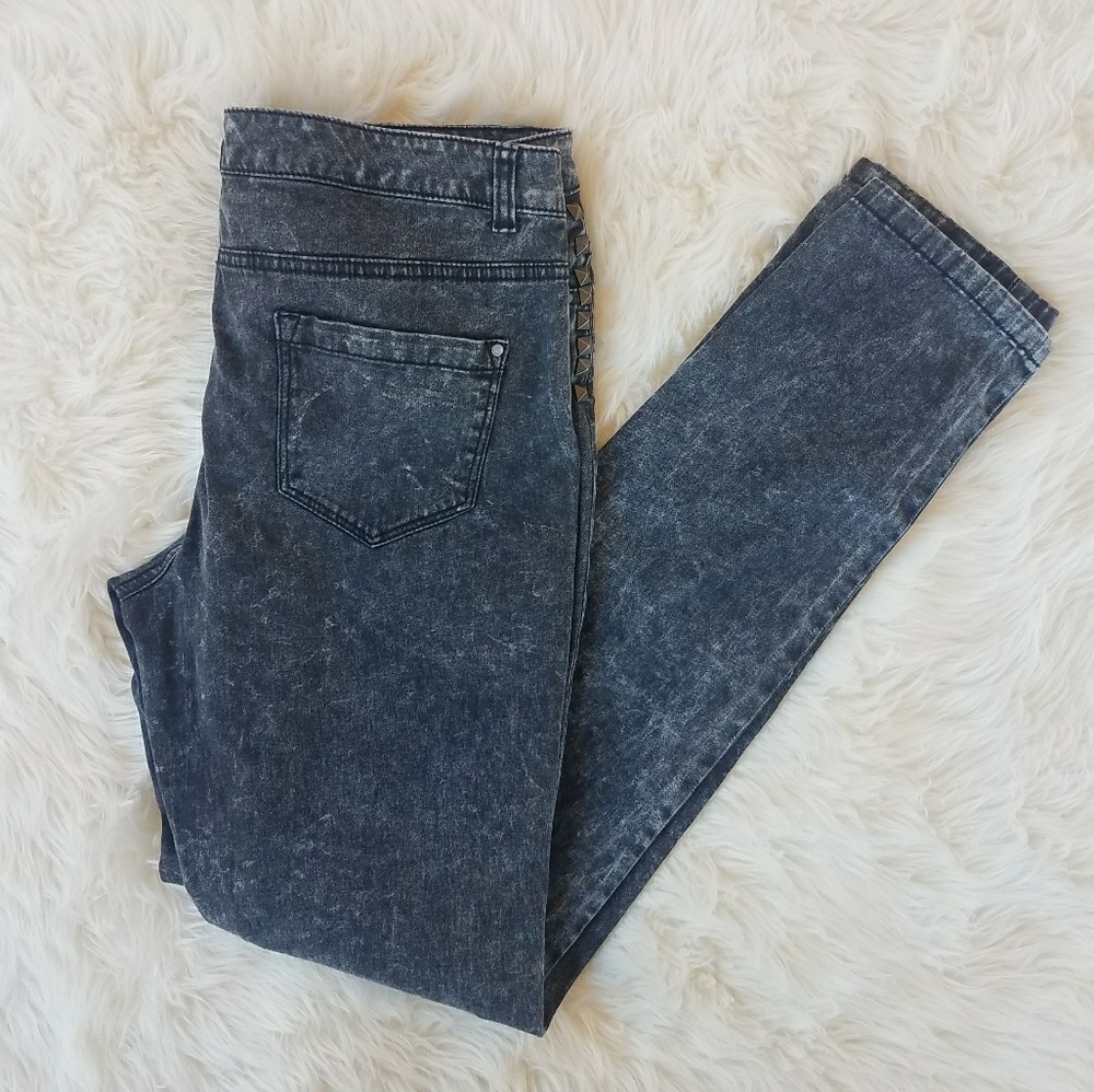 MNG Basics Gray Acid Wash Studded Skinny Jeans