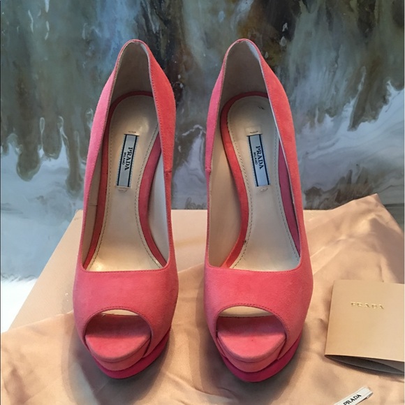 Prada Two Tone Pink Suede Platform Heels 38.5 - Picture 3 of 8