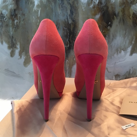 Prada Two Tone Pink Suede Platform Heels 38.5 - Picture 4 of 8