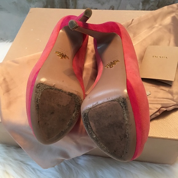Prada Two Tone Pink Suede Platform Heels 38.5 - Picture 5 of 8