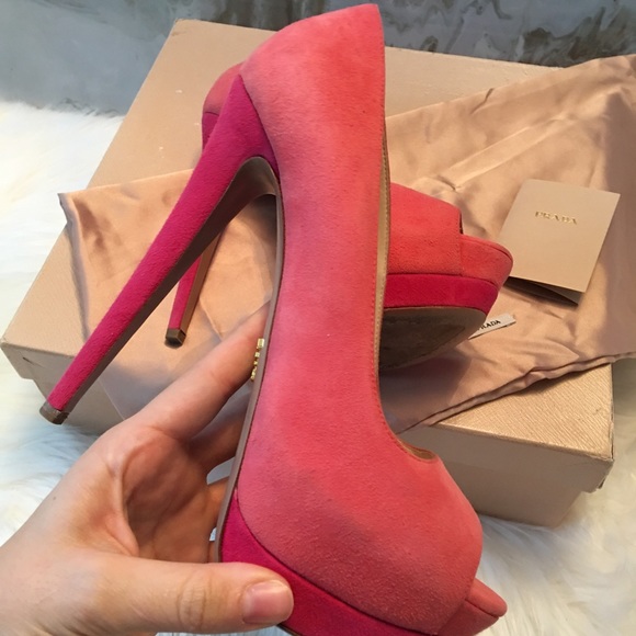 Prada Two Tone Pink Suede Platform Heels 38.5 - Picture 6 of 8
