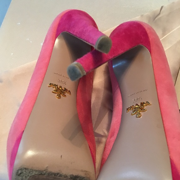 Prada Two Tone Pink Suede Platform Heels 38.5 - Picture 7 of 8