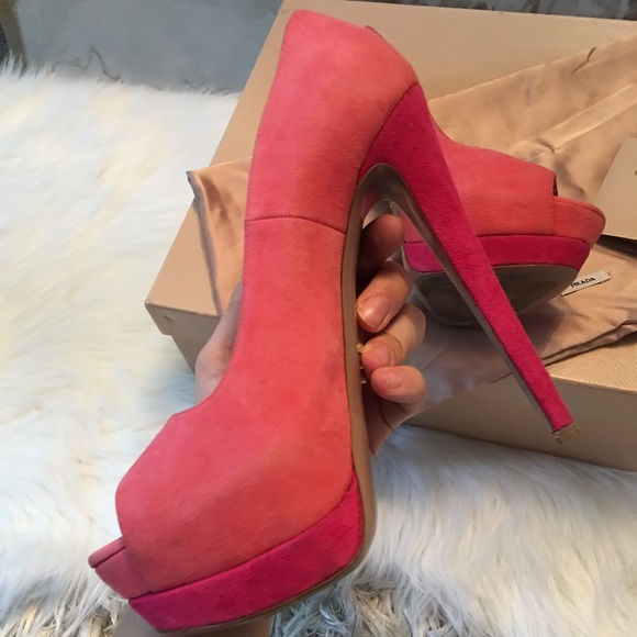 Prada Two Tone Pink Suede Platform Heels 38.5 - Picture 8 of 8