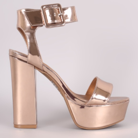 rose gold chunky platform heels