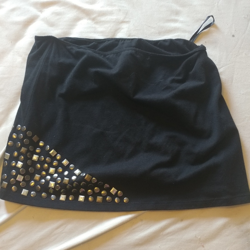 Studded mini skirt.