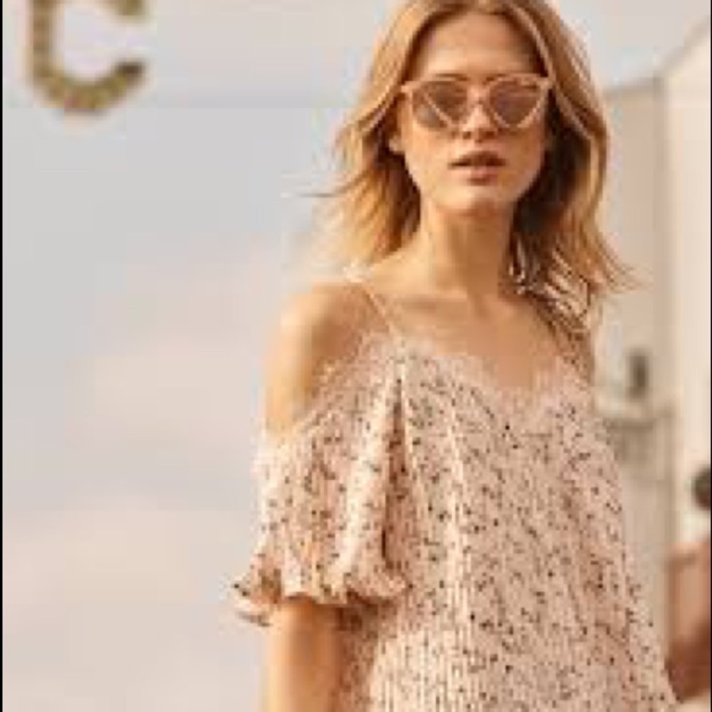 Anthropologie Pleated Petals Open-Shoulder Top xs
