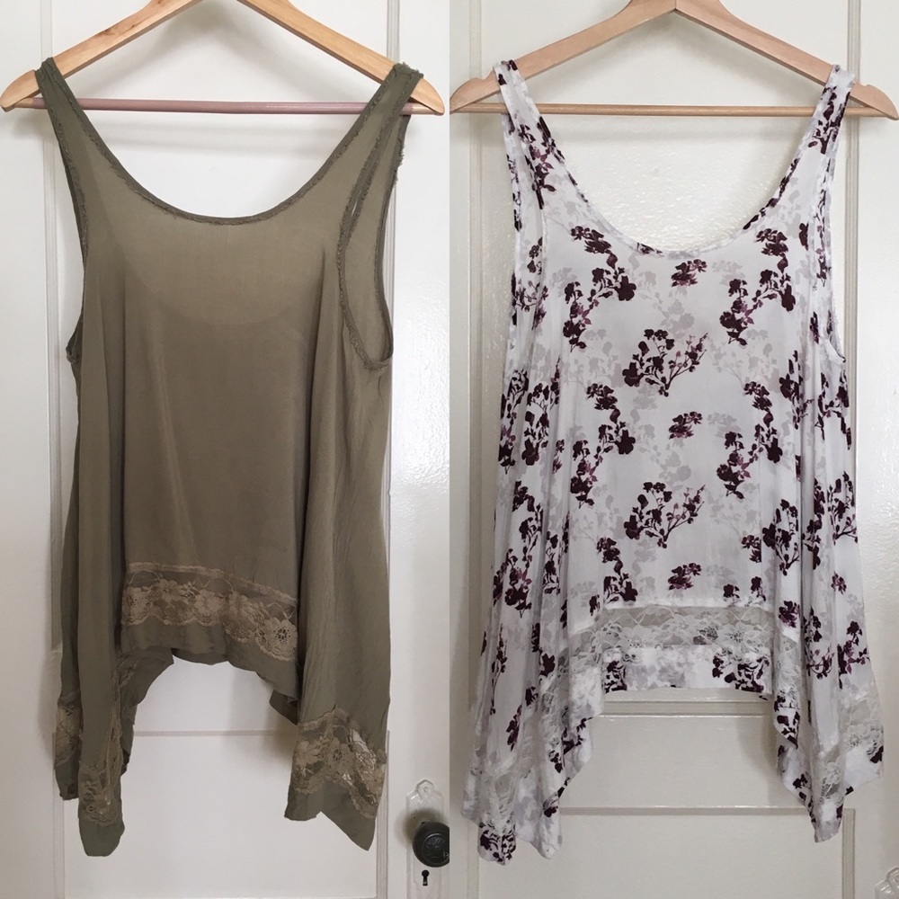 2 Free People Lace Trimmed Tanks