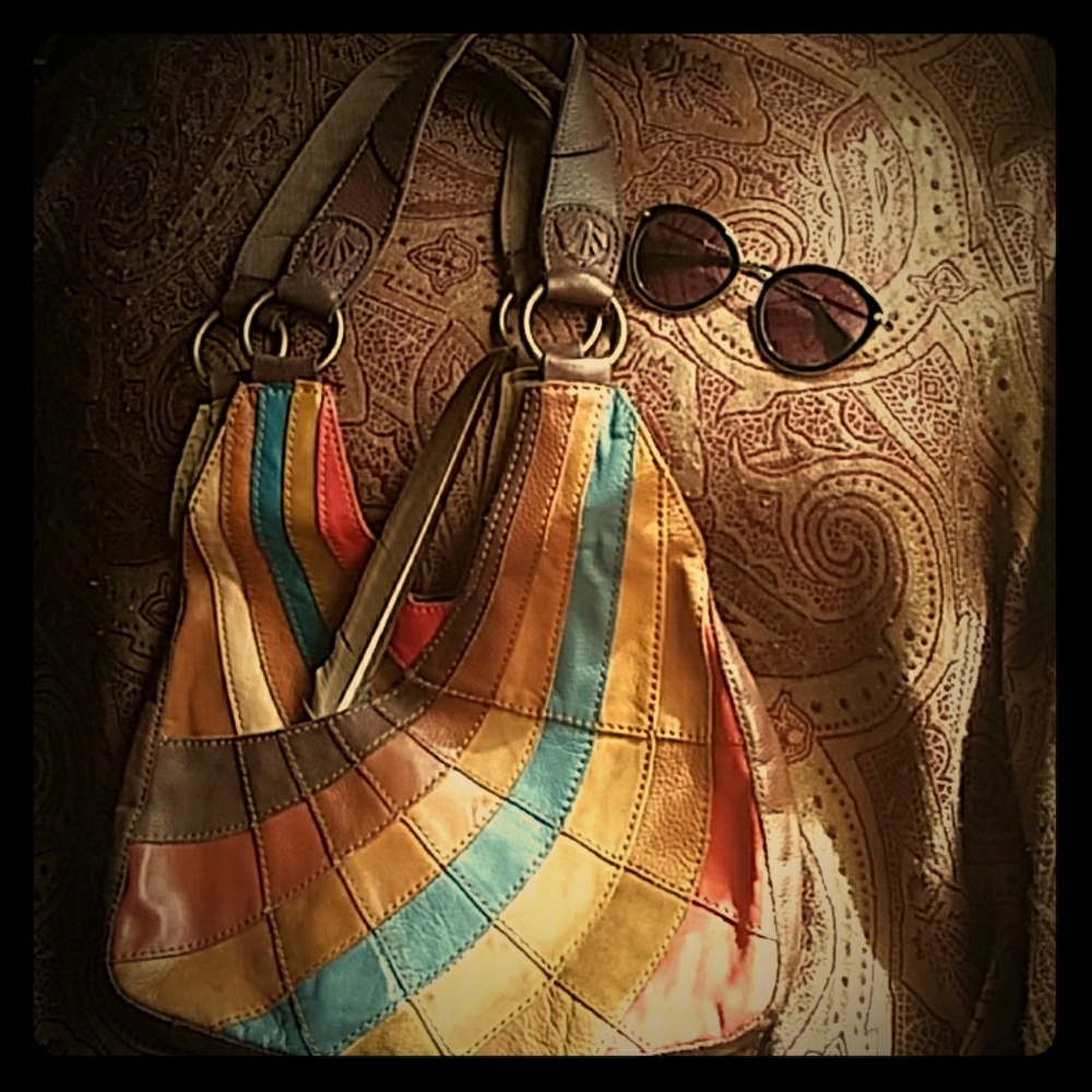 Lucky Brand Leather & Suede Patchwork BOHO Handbag