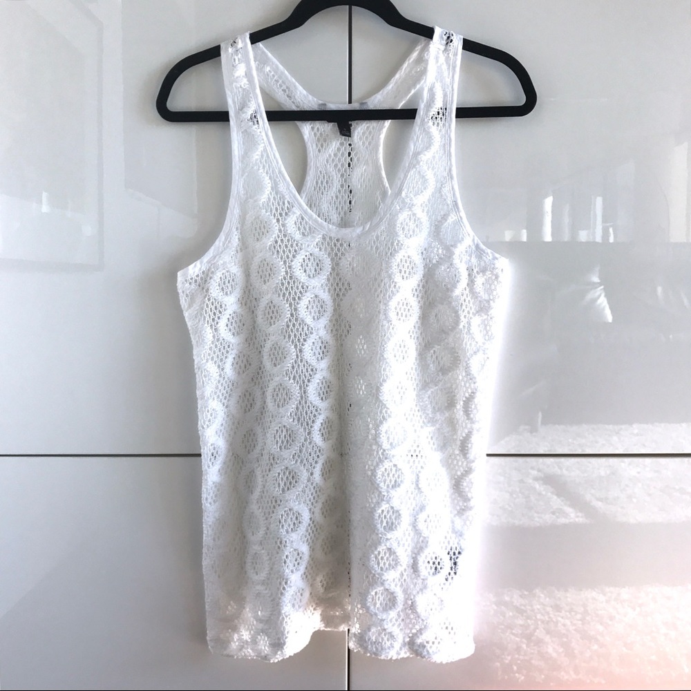 🆕 NWOT Banana Republic White Lace-Style Tank