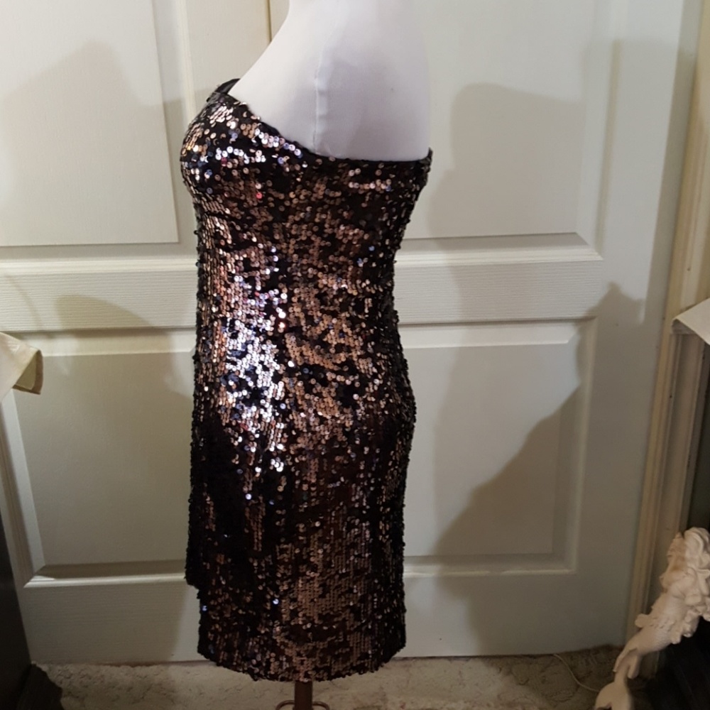 AUW Rose Gold & Black Sequin Strapless Dress. Med. - Picture 3 of 8